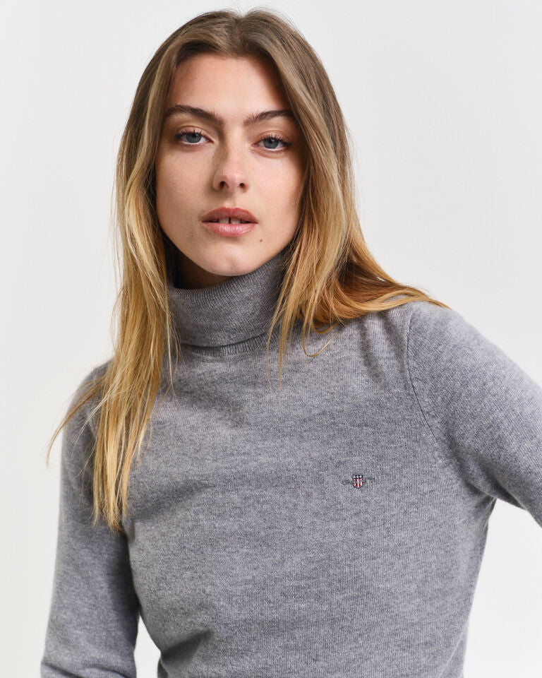 Extra Fine Lambswool Turtleneck Sweater - Grey Melange