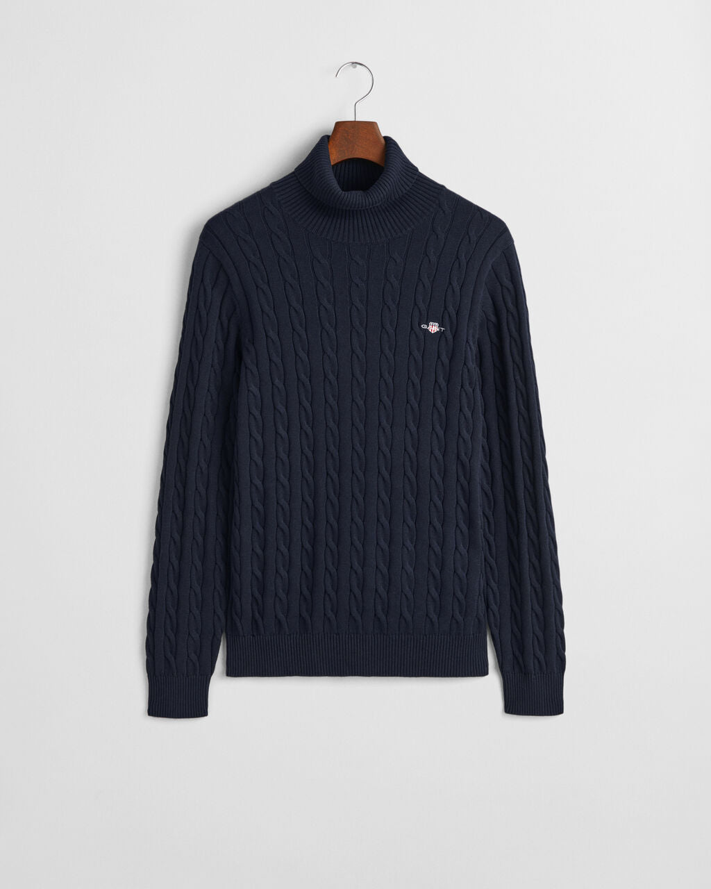 Cotton Cable Knit Turtleneck Sweater - Evening Blue