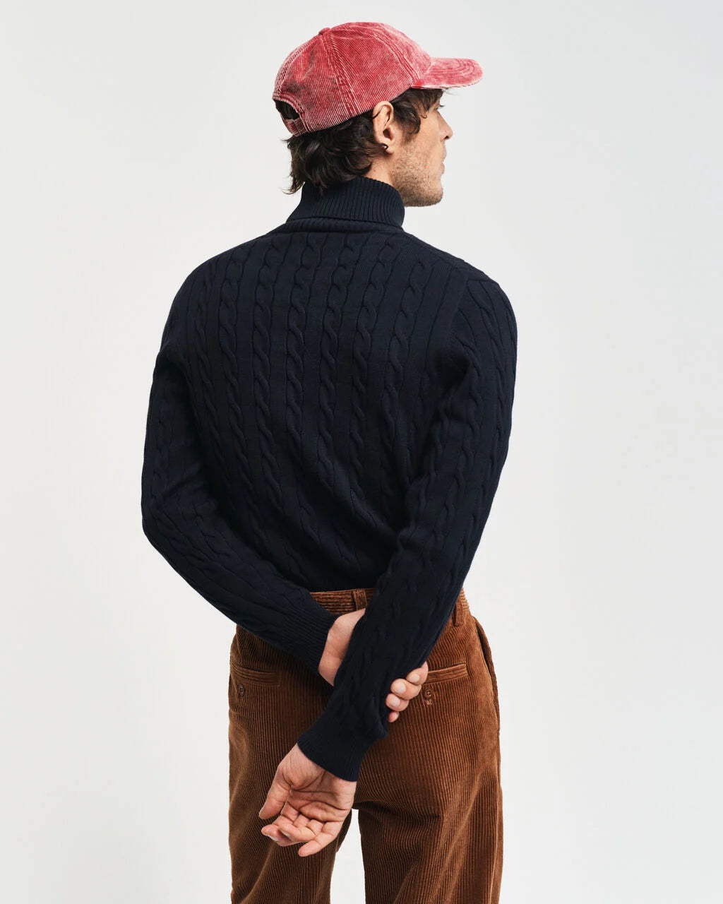 Cotton Cable Knit Turtleneck Sweater - Evening Blue