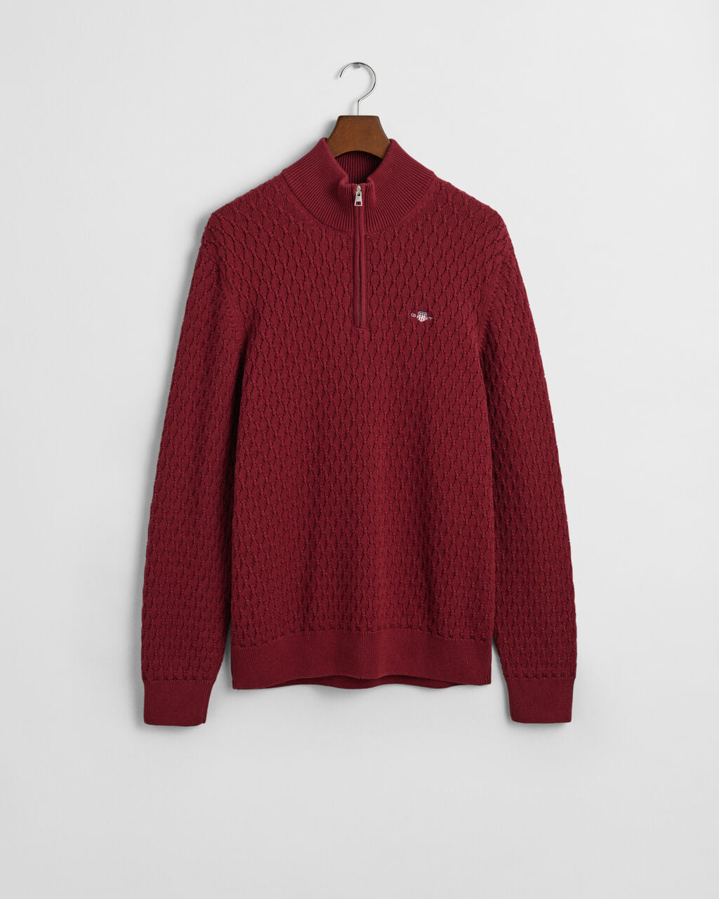 Textured Cotton Half-Zip Sweater - Plumped Red