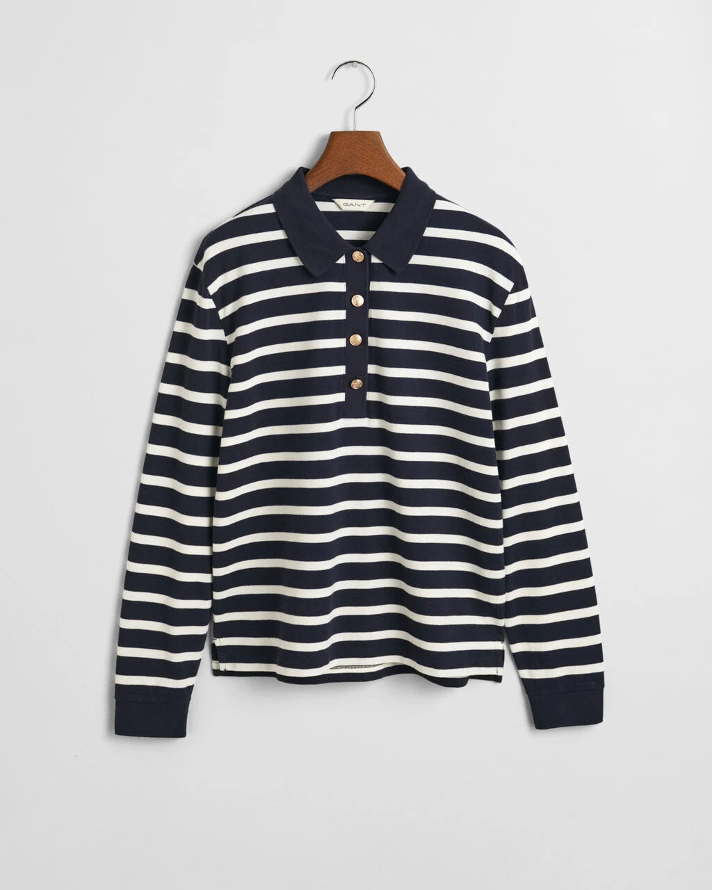 Breton Striped Long Sleeve Piqué Polo Shirt - Evening Blue