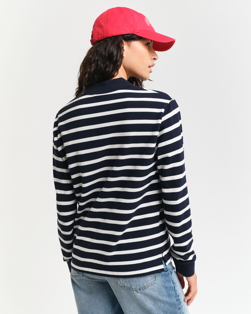 Breton Striped Long Sleeve Piqué Polo Shirt - Evening Blue