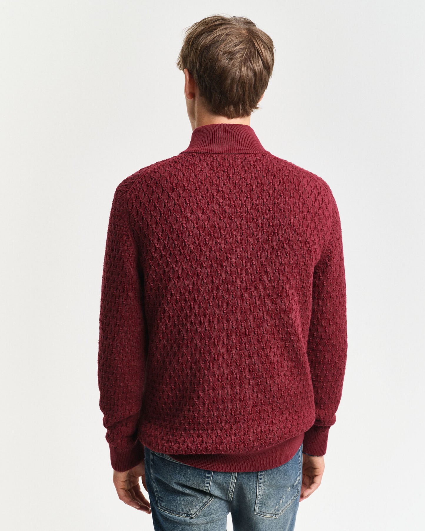 Textured Cotton Half-Zip Sweater - Plumped Red