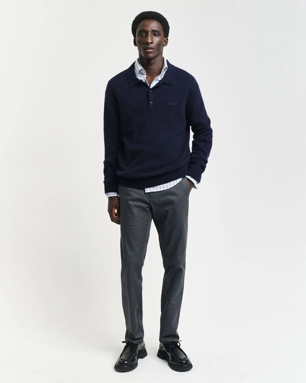 Wool Blend Polo Sweater - Evening Blue