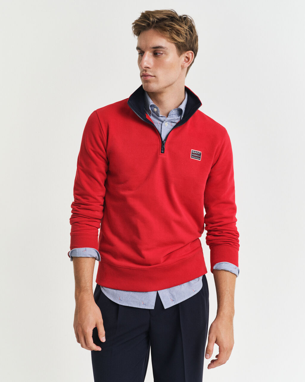 Contrast Half-Zip Sweatshirt - Ruby Red