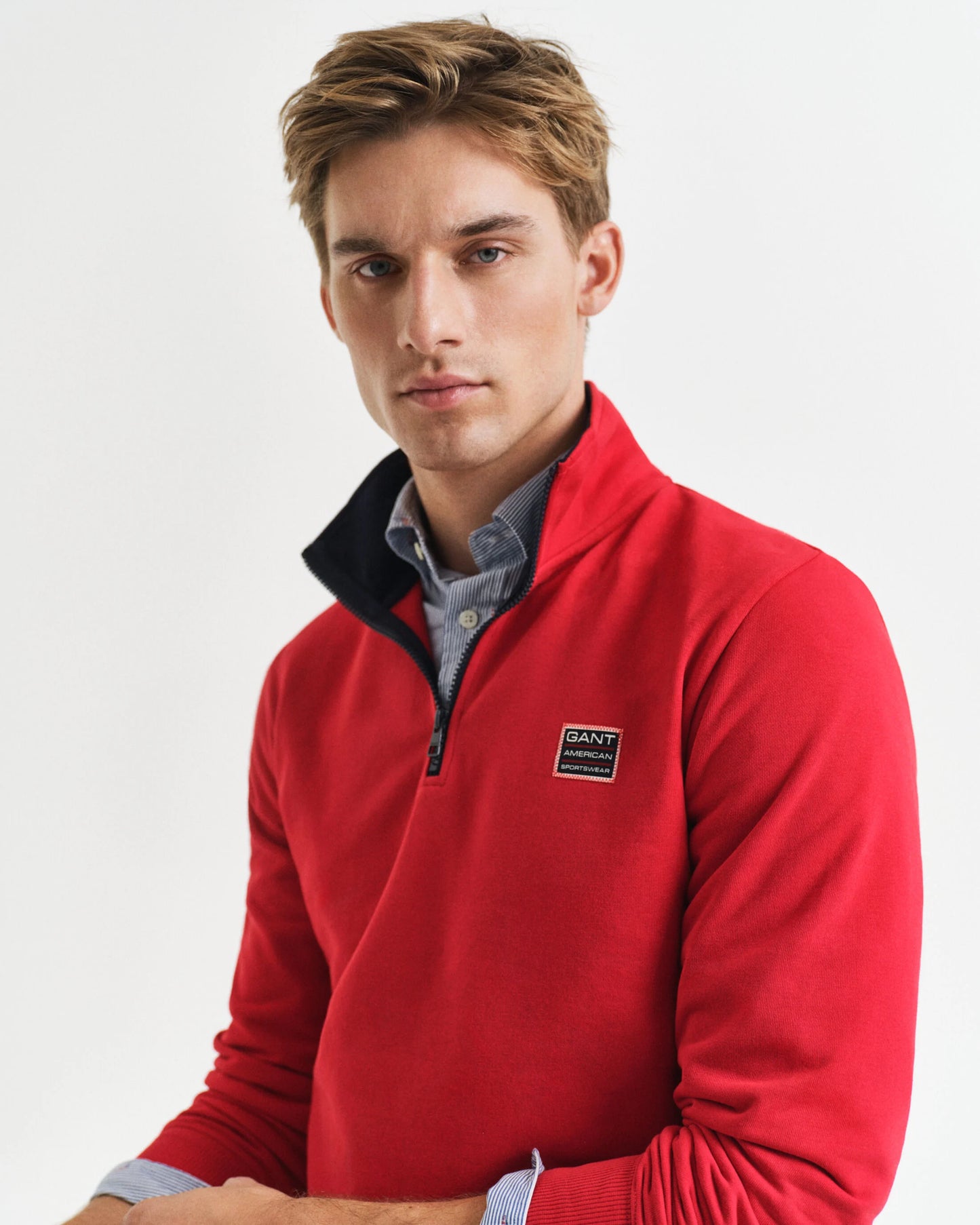 Contrast Half-Zip Sweatshirt - Ruby Red