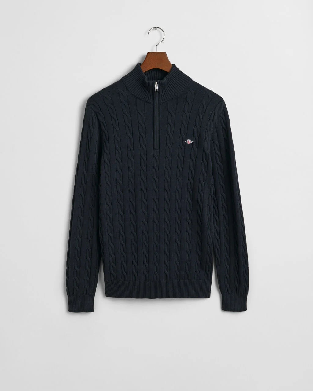 Cotton Cable Knit Half-Zip Sweater - Evening Blue