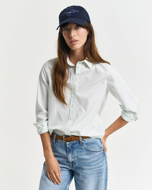 Regular Fit Striped Poplin Shirt - Faded Mint