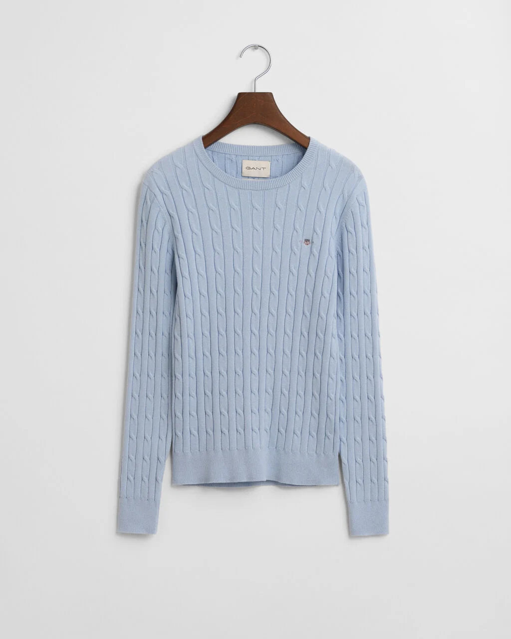 Stretch Cotton Cable Knit Crew Neck Sweater - Fresh Blue