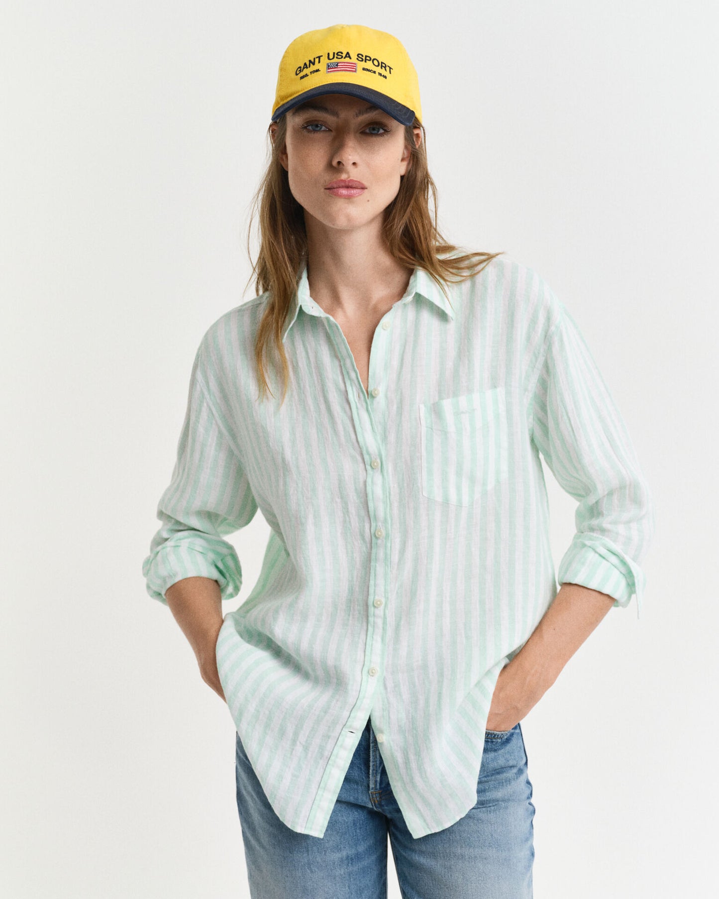 Relaxed Fit Striped Linen Shirt - Faded Mint