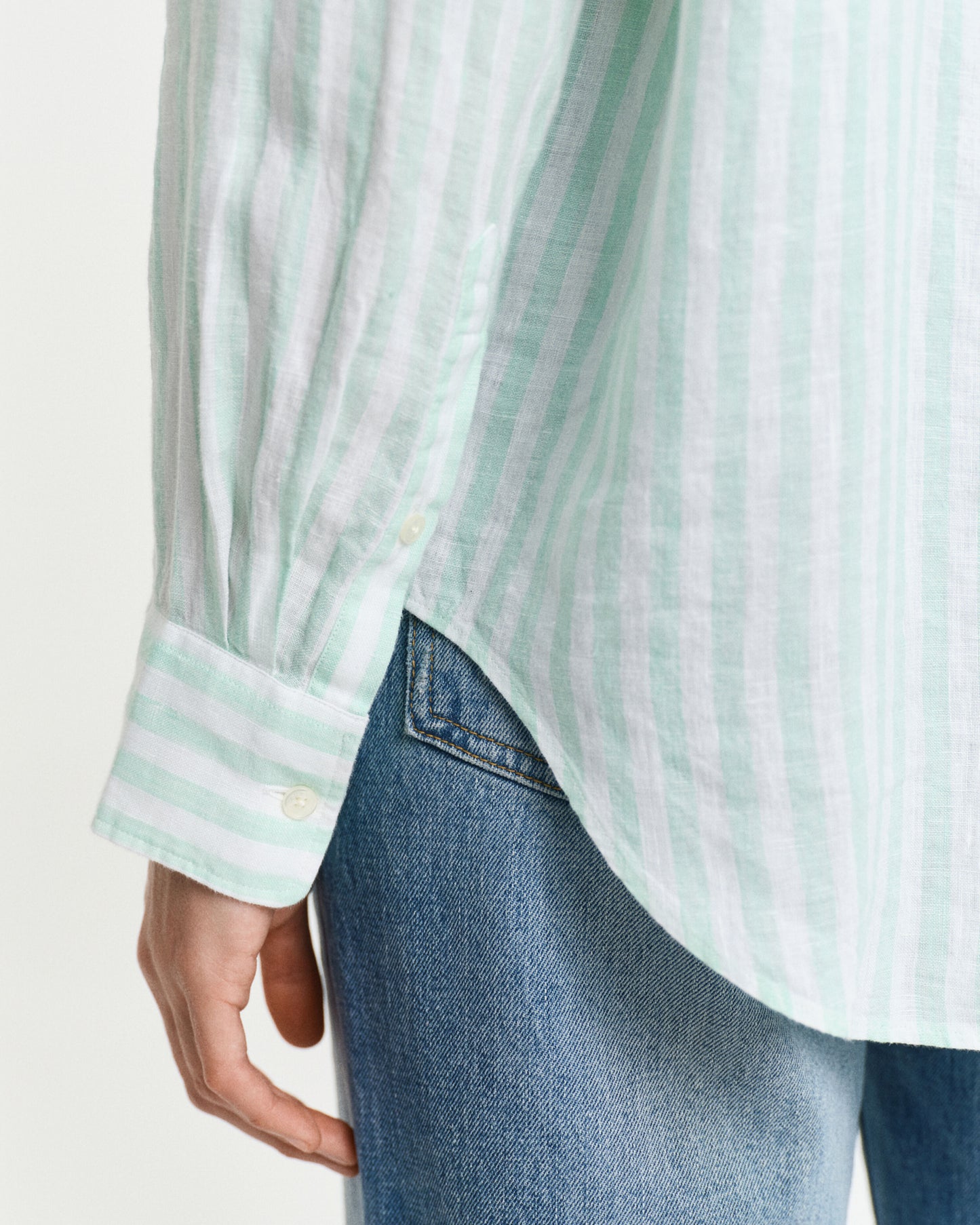 Relaxed Fit Striped Linen Shirt - Faded Mint