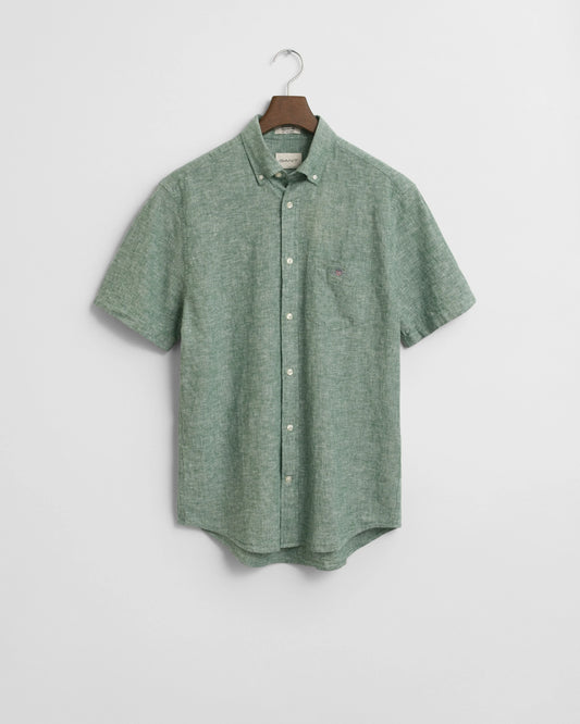 Men's Cotton Linen Short Sleeve Shirt - Pine Green