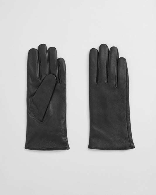 Women's Cashmere Lined Leather Gloves - Black