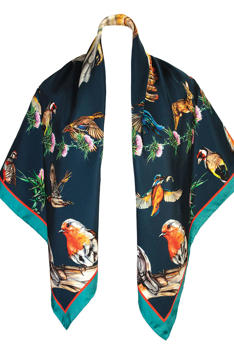 Large Square Silk Scarf 'Walk on the Wild Side' - Navy